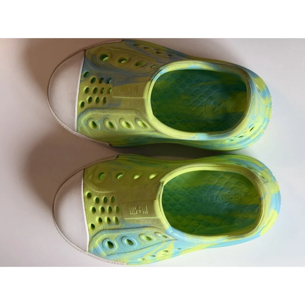 Converse Foam Clogs Toddler 7 Neon Green Blue Marble All Star Water Neon Marble